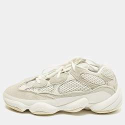 Pre Owned Yeezy x Adidas 500 Bone White Size 40 2/3 White Mesh and Suede Low Top Sneakers