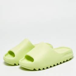 Pre Owned Yeezy x Adidas Slide Glow Green Size 39 Neon Green Rubber Sandals