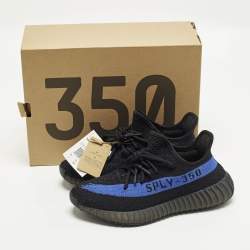 مملوكة مسبقًا حذاء رياضي ييزي x أديداس ييزي 350 V2 قماش تريكو أسود/أزرق متلألئ مقاس 38 2/3