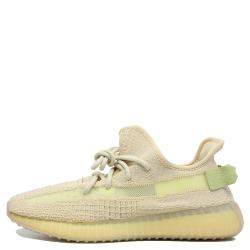 Pre Owned Yeezy x Adidas Beige Cotton Knit Yeezy 350 V2 Flax Sneakers Size 42