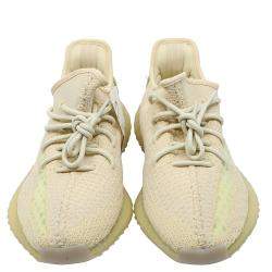 Pre Owned Yeezy x Adidas Beige Cotton Knit Yeezy 350 V2 Flax Sneakers Size 42