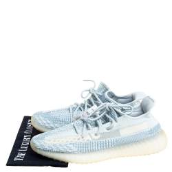 Pre Owned Yeezy x Adidas Blue/White Cotton Knit Boost 350 V2 'Cloud White' Sneakers Size 44.5