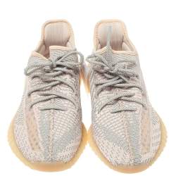 مملوكة مسبقًا Yeezy x Adidas Light Pink/Grey Cotton Knit Boost 350 V2 Synth Non-Reflective Sneakers Size 44