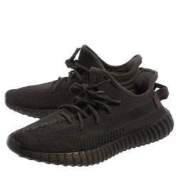 Pre Owned Adidas Yeezy 350 v2 Cotton Knit Black Non Reflective Sneakers Size 43 1/3