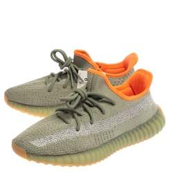 Pre Owned Yeezy x Adidas Grey/Green Cotton Knit Boost 350 V2 Desert Sage Sneakers Size 40