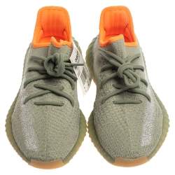 Pre Owned Yeezy x Adidas Grey/Green Cotton Knit Boost 350 V2 Desert Sage Sneakers Size 40