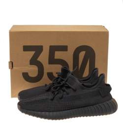 Pre Owned Yeezy x adidas Black Knit Fabric Boost 350 V2 Black Non-Reflective Sneakers Size 46