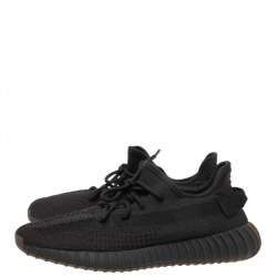 Pre Owned Yeezy x adidas Black Knit Fabric Boost 350 V2 Black Non-Reflective Sneakers Size 46