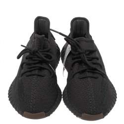 Pre Owned Yeezy x adidas Black Knit Fabric Boost 350 V2 Black Non-Reflective Sneakers Size 46
