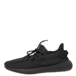 Pre Owned Yeezy x adidas Black Knit Fabric Boost 350 V2 Black Non-Reflective Sneakers Size 46
