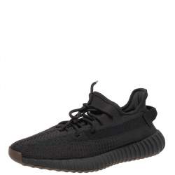 Pre Owned Yeezy x adidas Black Knit Fabric Boost 350 V2 Black Non-Reflective Sneakers Size 46