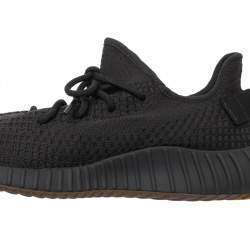 Pre Owned Yeezy x adidas Black Knit Fabric Boost 350 V2 Black Non-Reflective Sneakers Size 46