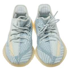 Pre Owned Yeezy x Adidas Blue/White Cotton Knit Boost 350 V2 'Cloud White' Sneakers Size 42.5