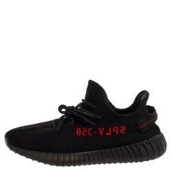 Pre Owned Yeezy x Adidas Black/Red Knit Fabric Boost 350 V2 Low Top Sneakers Size 45 1/3