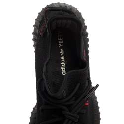 Pre Owned Yeezy x Adidas Black/Red Knit Fabric Boost 350 V2 Low Top Sneakers Size 45 1/3