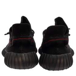Pre Owned Yeezy x Adidas Black/Red Knit Fabric Boost 350 V2 Low Top Sneakers Size 45 1/3