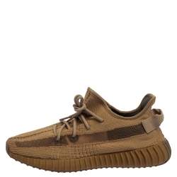 Pre Owned Yeezy x Adidas Brown Knit and Mesh Boost 350 V2 Earth Sneakers Size 45 1/3