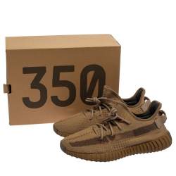 Pre Owned Yeezy x Adidas Brown Knit and Mesh Boost 350 V2 Earth Sneakers Size 45 1/3