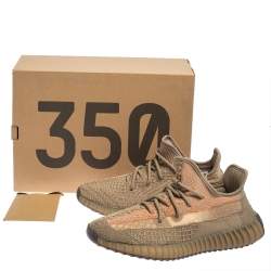 Pre Owned Yeezy x Adidas Brown Knit Fabric Boost 350 V2 Sand Taupe Sneakers Size 42 2/3