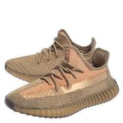 Pre Owned Yeezy x Adidas Brown Knit Fabric Boost 350 V2 Sand Taupe Sneakers Size 42 2/3