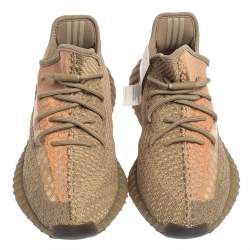 Pre Owned Yeezy x Adidas Brown Knit Fabric Boost 350 V2 Sand Taupe Sneakers Size 42 2/3