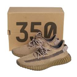 مملوكة مسبقًا Yeezy x adidas Brown Knit Fabric Boost 350 V2 Earth Sneakers Size 38 2/3