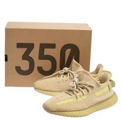 Pre Owned Yeezy Flax Cotton Knit Boost 350 V2 Sneakers Size 42 2/3