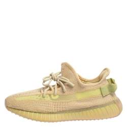 Pre Owned Yeezy Flax Cotton Knit Boost 350 V2 Sneakers Size 42 2/3