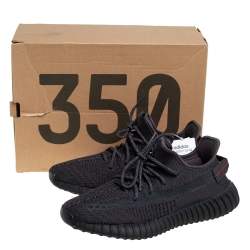 Pre Owned Yeezy x Adidas Black Knit Fabric Boost 350 V2 Low Top Sneakers Size 42 2/3