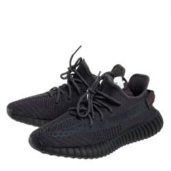 Pre Owned Yeezy x Adidas Black Knit Fabric Boost 350 V2 Low Top Sneakers Size 42 2/3
