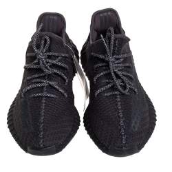 Pre Owned Yeezy x Adidas Black Knit Fabric Boost 350 V2 Low Top Sneakers Size 42 2/3