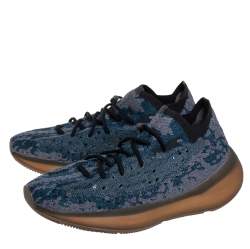 Pre Owned Yeezy x adidas Blue/Grey Knit Fabric Boost 380 Covellite Low Top Sneakers Size 46 2/3