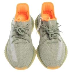 Pre Owned Yeezy x adidas Grey Knit Fabric Boost 350 V2 Desert Sage Sneakers Size 42 2/3
