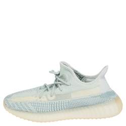 Pre Owned Yeezy x Adidas White/Blue Knit Fabric Boost 350 V2 Cloud White Sneakers Size 44 2/3