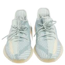 Pre Owned Yeezy x Adidas White/Blue Knit Fabric Boost 350 V2 Cloud White Sneakers Size 44 2/3