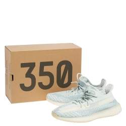 Pre Owned Yeezy x Adidas White/Blue Knit Fabric Boost 350 V2 Cloud White Sneakers Size 44 2/3