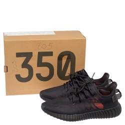 Pre Owned Yeezy x Adidas Black Mesh 350 V2 Mono Cinder Low Top Sneakers Size 44