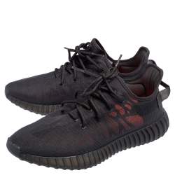 Pre Owned Yeezy x Adidas Black Mesh 350 V2 Mono Cinder Low Top Sneakers Size 44