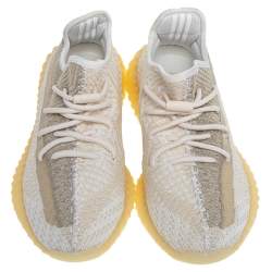 Pre Owned Adidas x Yeezy White/Yellow Knit Fabric Boost 350 V2 Abez Reflective Low Top Sneakers Size 40 2/3
