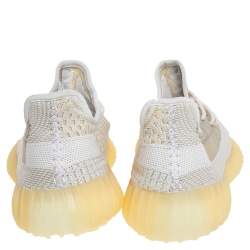 Pre Owned Adidas x Yeezy White/Yellow Knit Fabric Boost 350 V2 Abez Reflective Low Top Sneakers Size 40 2/3