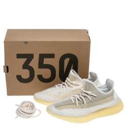 Pre Owned Adidas x Yeezy White/Yellow Knit Fabric Boost 350 V2 Abez Reflective Low Top Sneakers Size 40 2/3