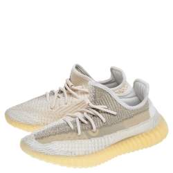 Pre Owned Adidas x Yeezy White/Yellow Knit Fabric Boost 350 V2 Abez Reflective Low Top Sneakers Size 40 2/3