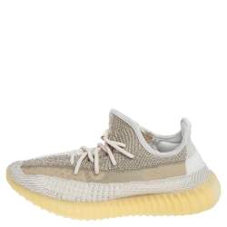 Pre Owned Adidas x Yeezy White/Yellow Knit Fabric Boost 350 V2 Abez Reflective Low Top Sneakers Size 40 2/3