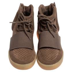 Pre Owned Yeezy x Adidas Boost 750 Brown Suede Glow In The Dark High Top Sneakers Size 38 2/3