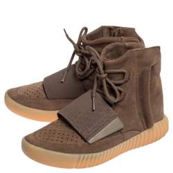 Pre Owned Yeezy x Adidas Boost 750 Brown Suede Glow In The Dark High Top Sneakers Size 38 2/3