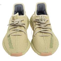 Pre Owned Yeezy x Adidas Green Fabric Boost 350 V2 Sulfur Sneakers Size 40.5