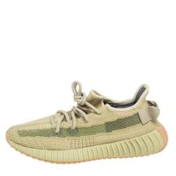 Pre Owned Yeezy x Adidas Green Fabric Boost 350 V2 Sulfur Sneakers Size 40.5