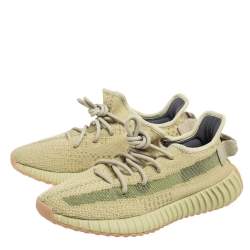 Pre Owned Yeezy x Adidas Green Fabric Boost 350 V2 Sulfur Sneakers Size 40.5
