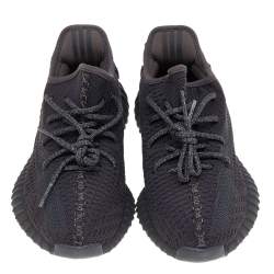 Pre Owned Yeezy x Adidas Black Knit Fabric Boost 350 V2 Static Reflective Low Top Sneakers Size 39 1/3