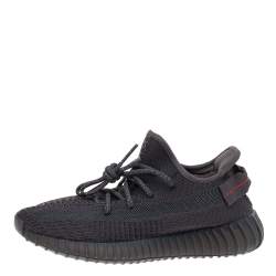 Pre Owned Yeezy x Adidas Black Knit Fabric Boost 350 V2 Static Reflective Low Top Sneakers Size 39 1/3